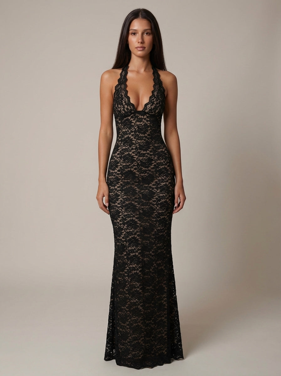 Destiny Lace Maxi Dress – Black - XL - Women's Fashion