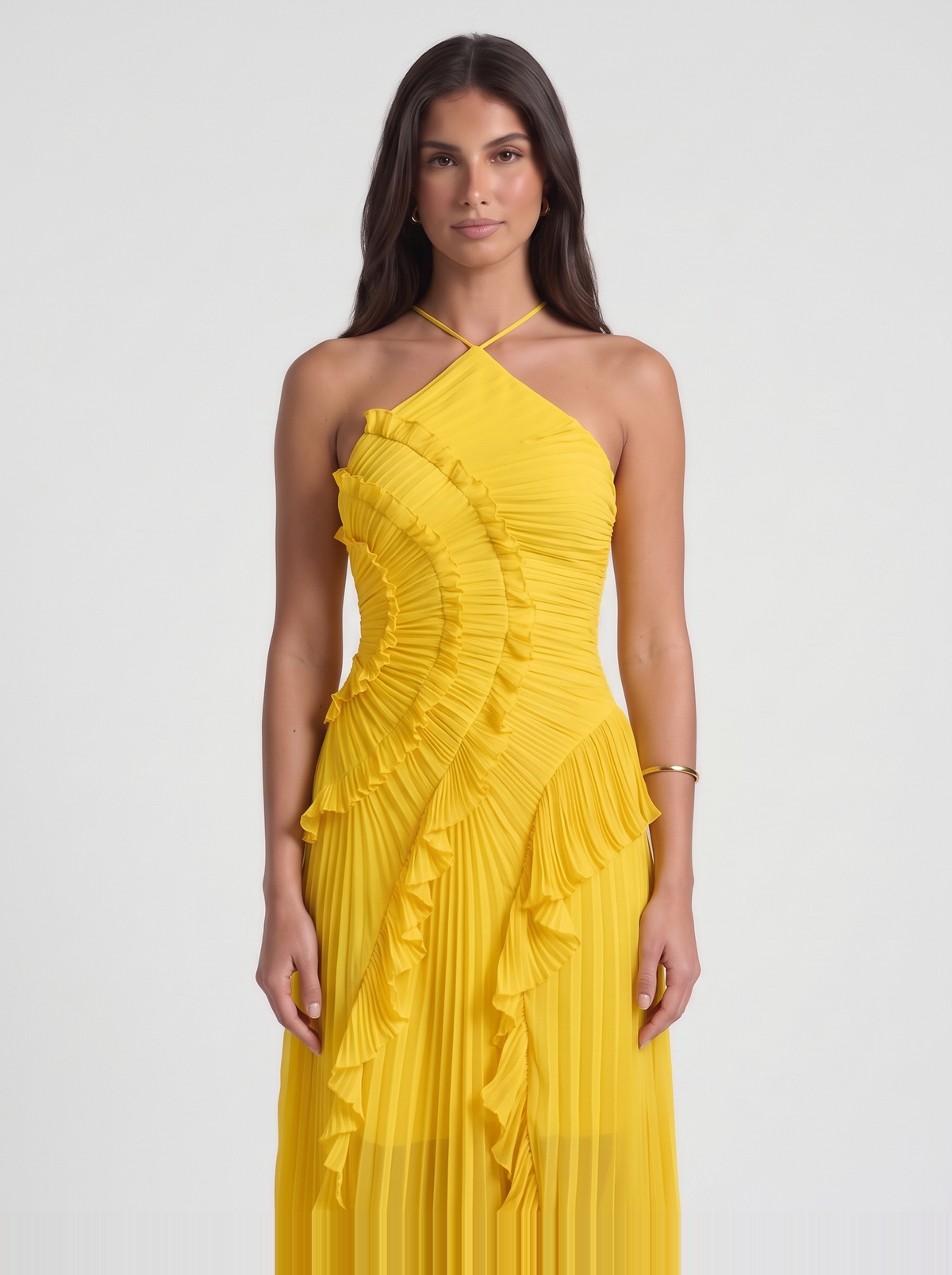 Nathalie Ruffle Maxi Dress – Yellow