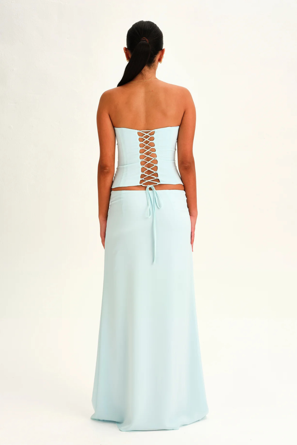Women's blue pippa skirt set, back view