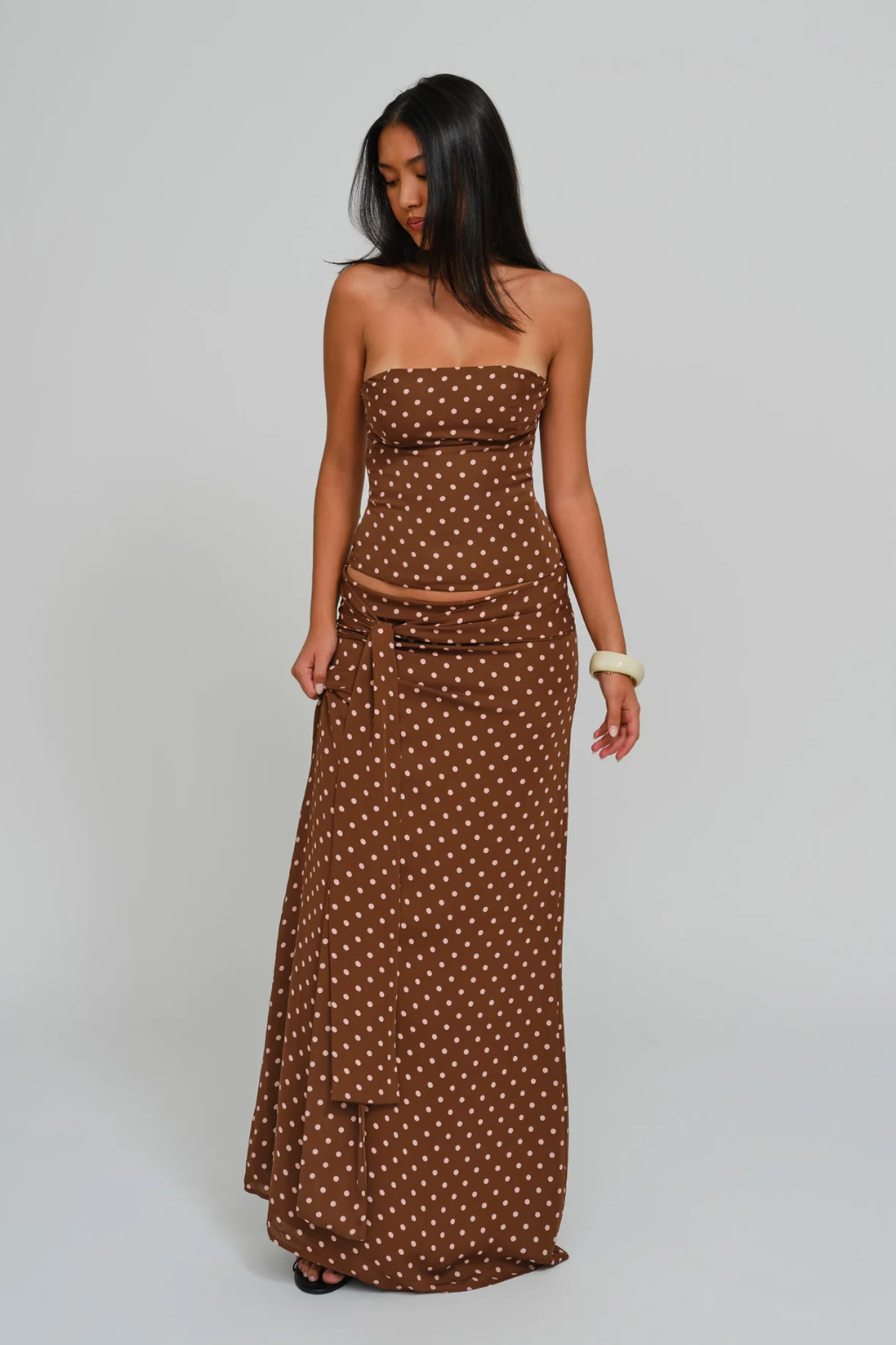 Women's brown pippa skirt set, detail view