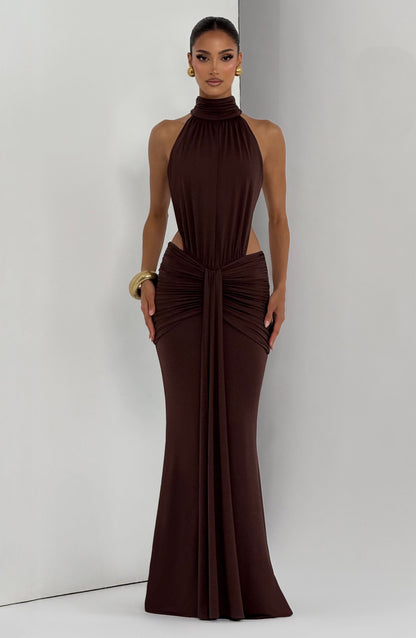 Women's brown nova cutout maxi dress, view 14