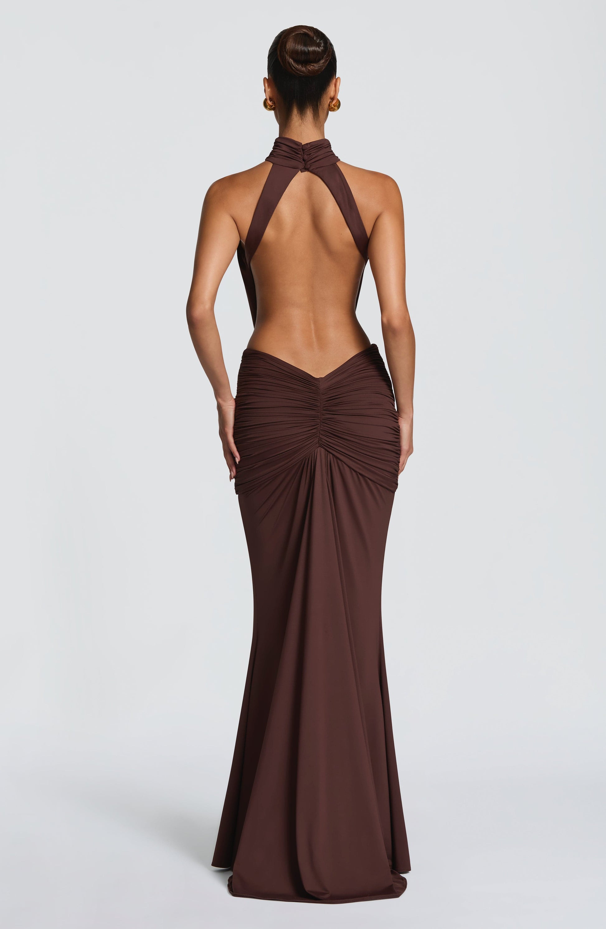 Women's brown nova cutout maxi dress, detail view