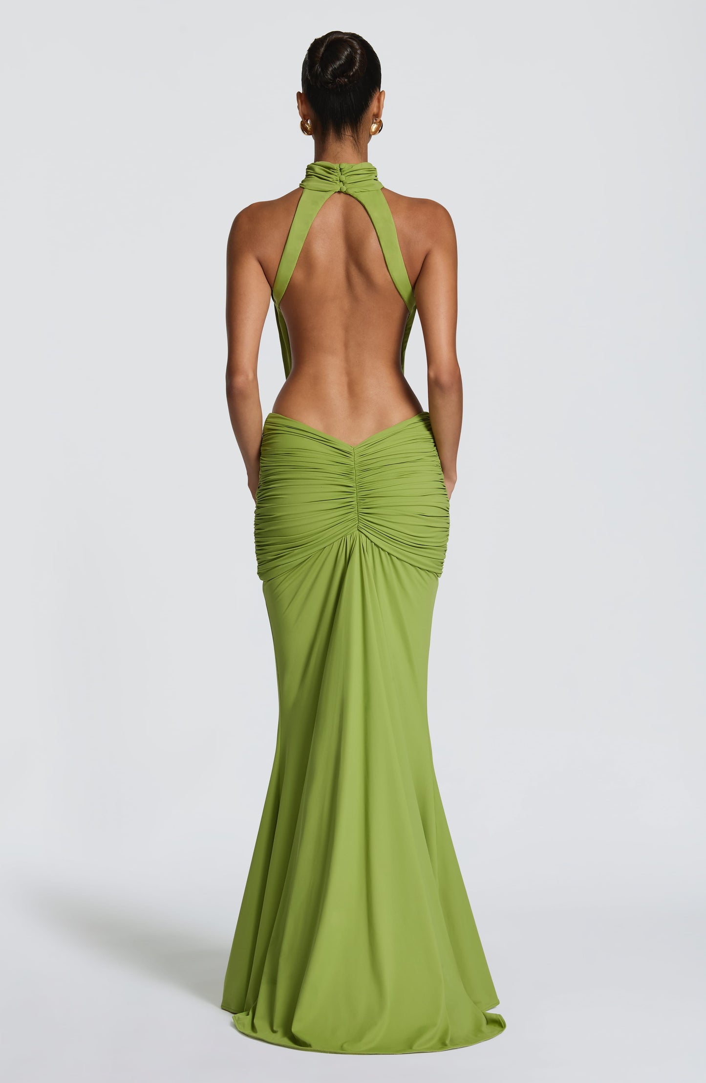 Women's green nova cutout maxi dress, back view