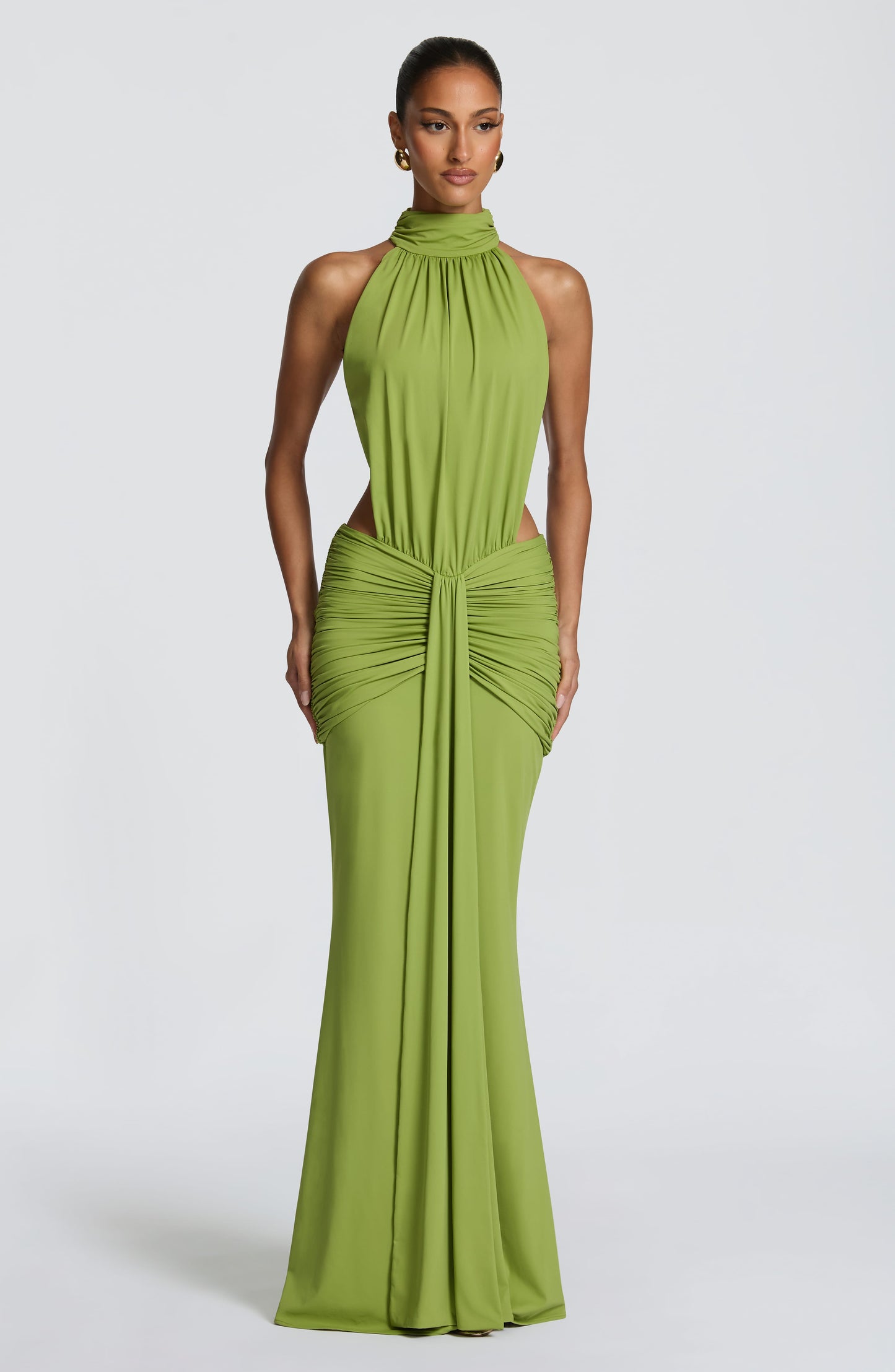 Women's green nova cutout maxi dress, side view