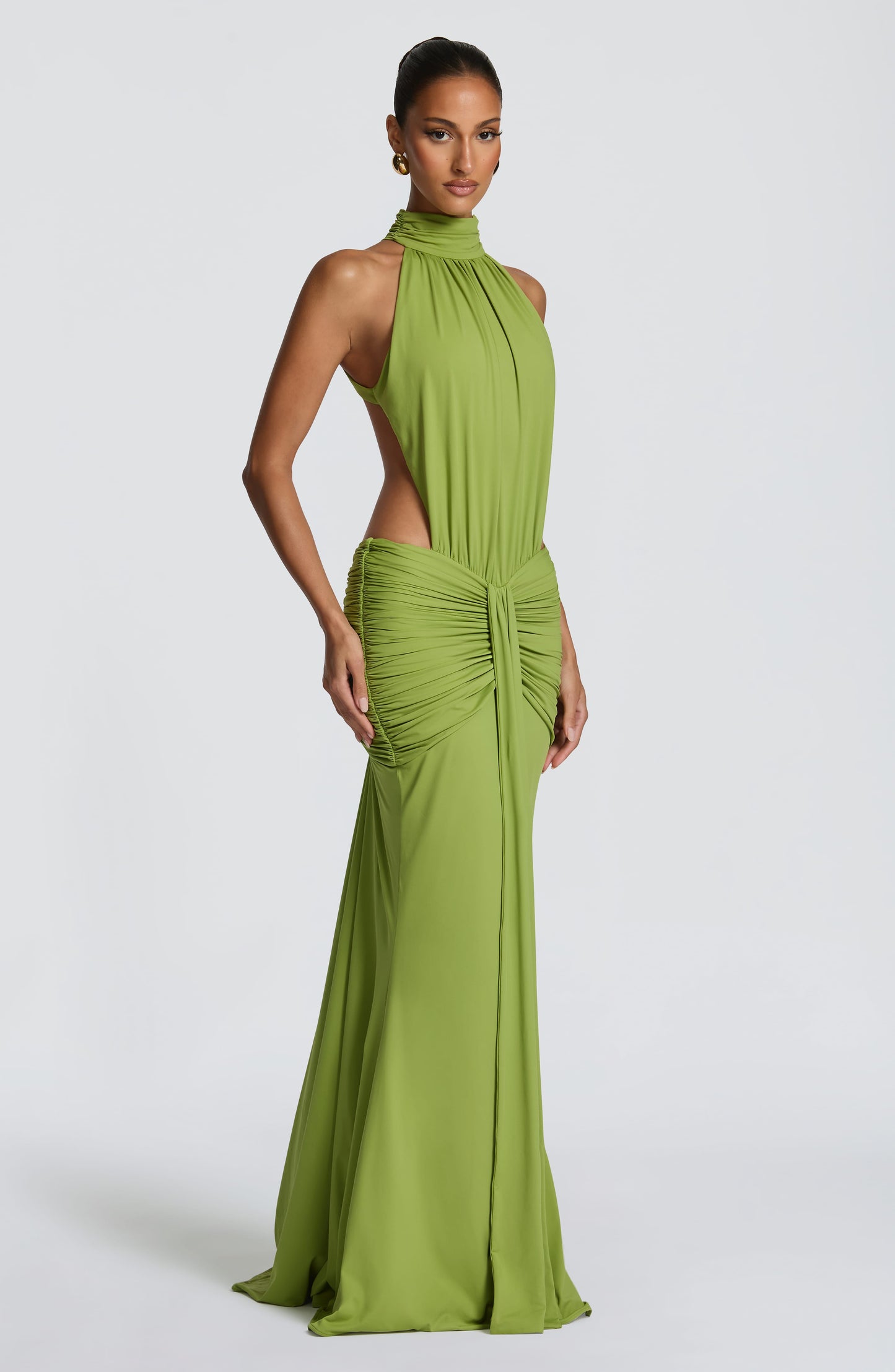 Women's green nova cutout maxi dress, detail view