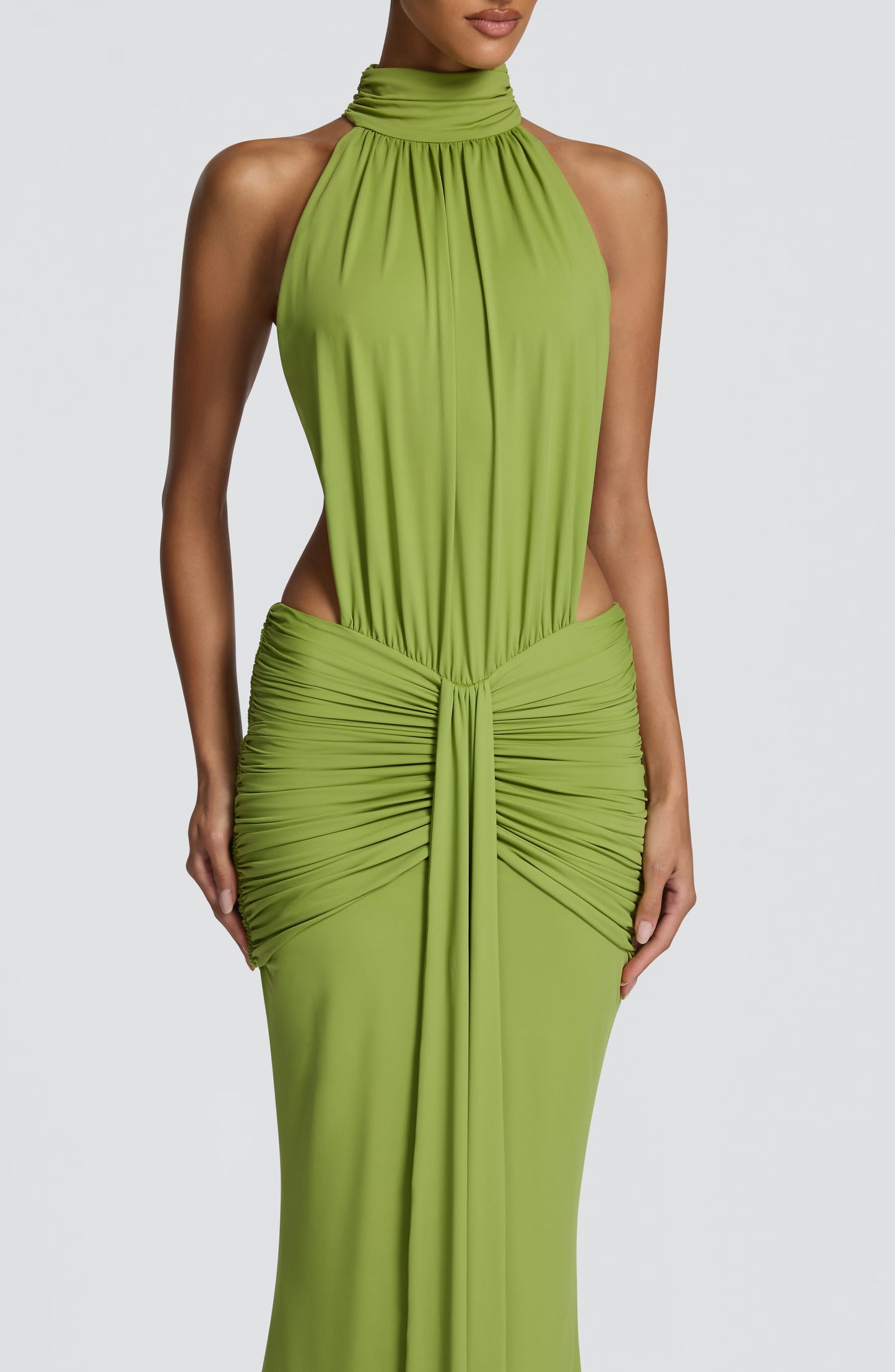 Women's green nova cutout maxi dress, full length view