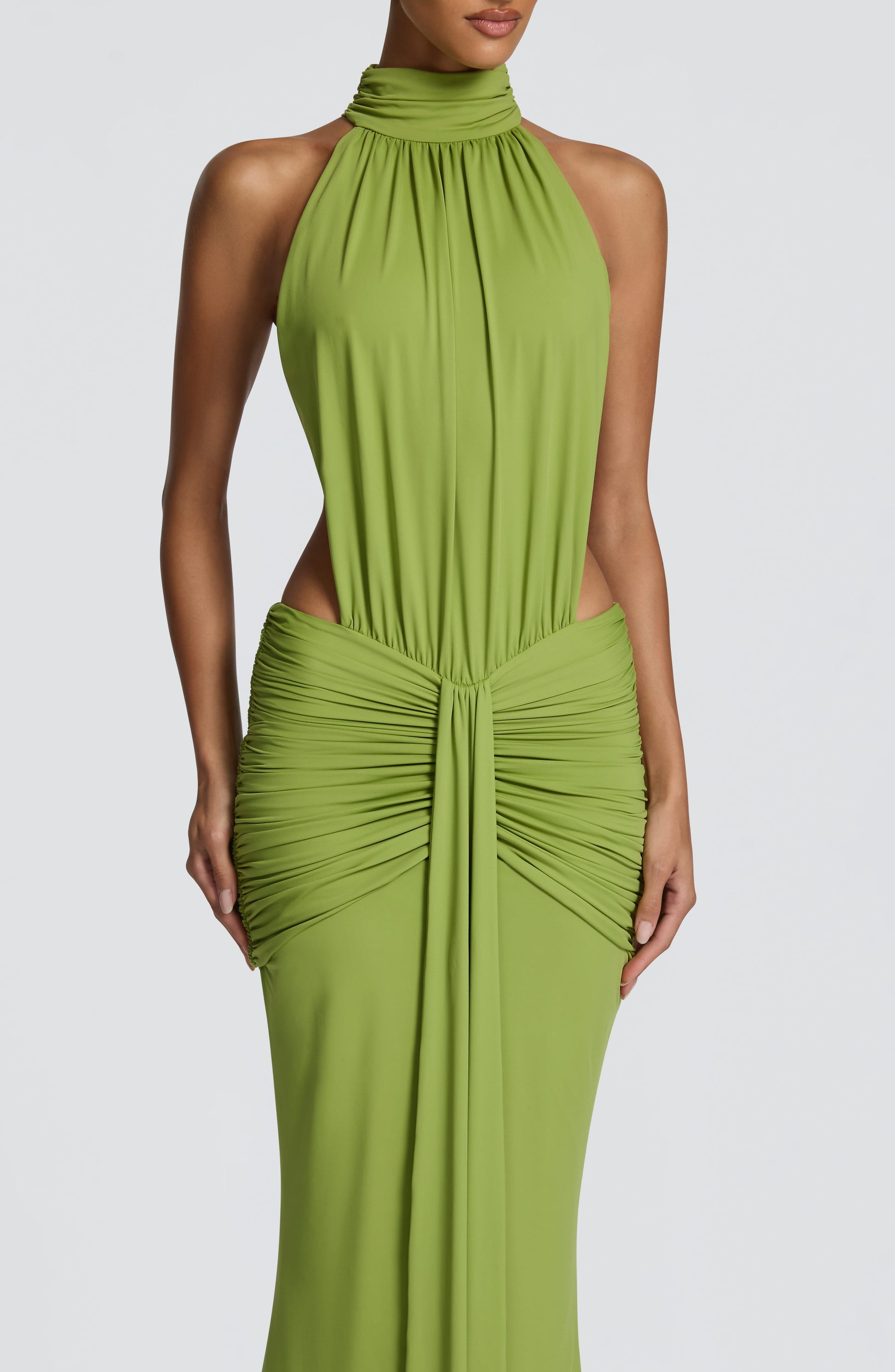 Women's green nova cutout maxi dress, full length view
