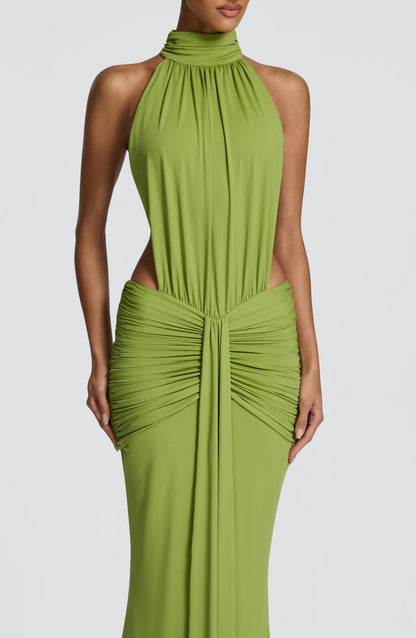 Women's green nova cutout maxi dress, full length view