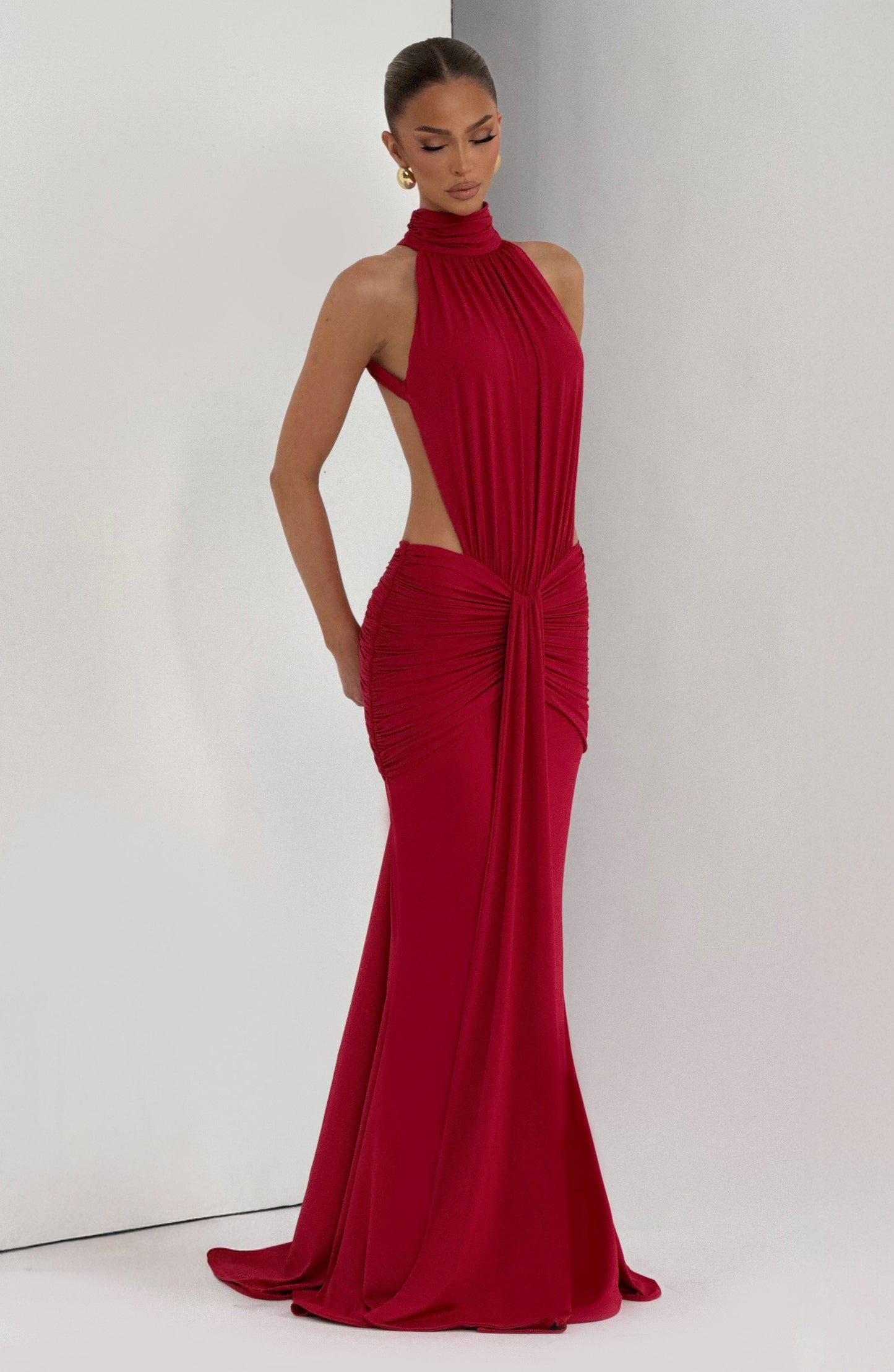 Women's red nova cutout maxi dress, view 11