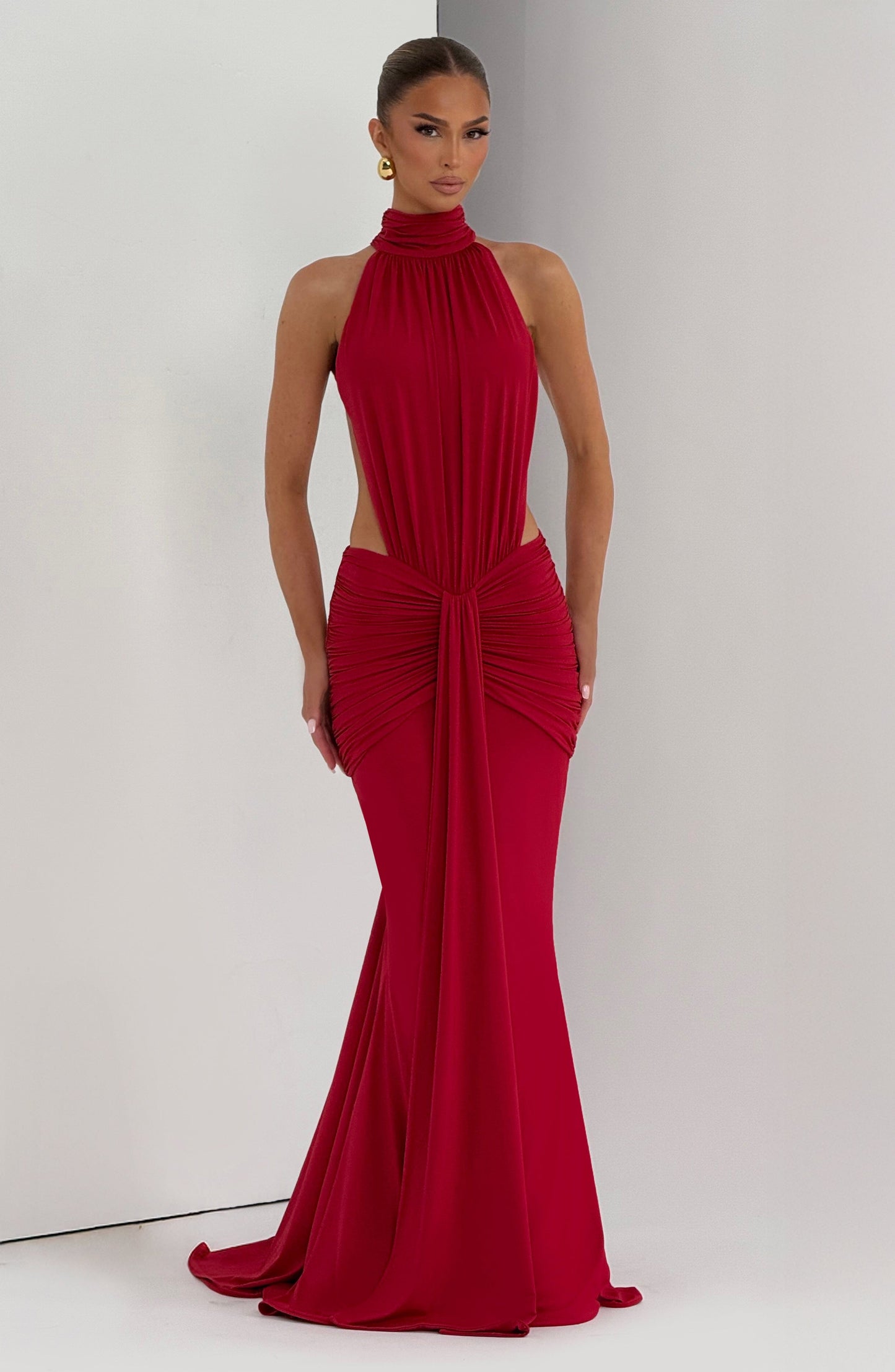 Women's red nova cutout maxi dress, view 12
