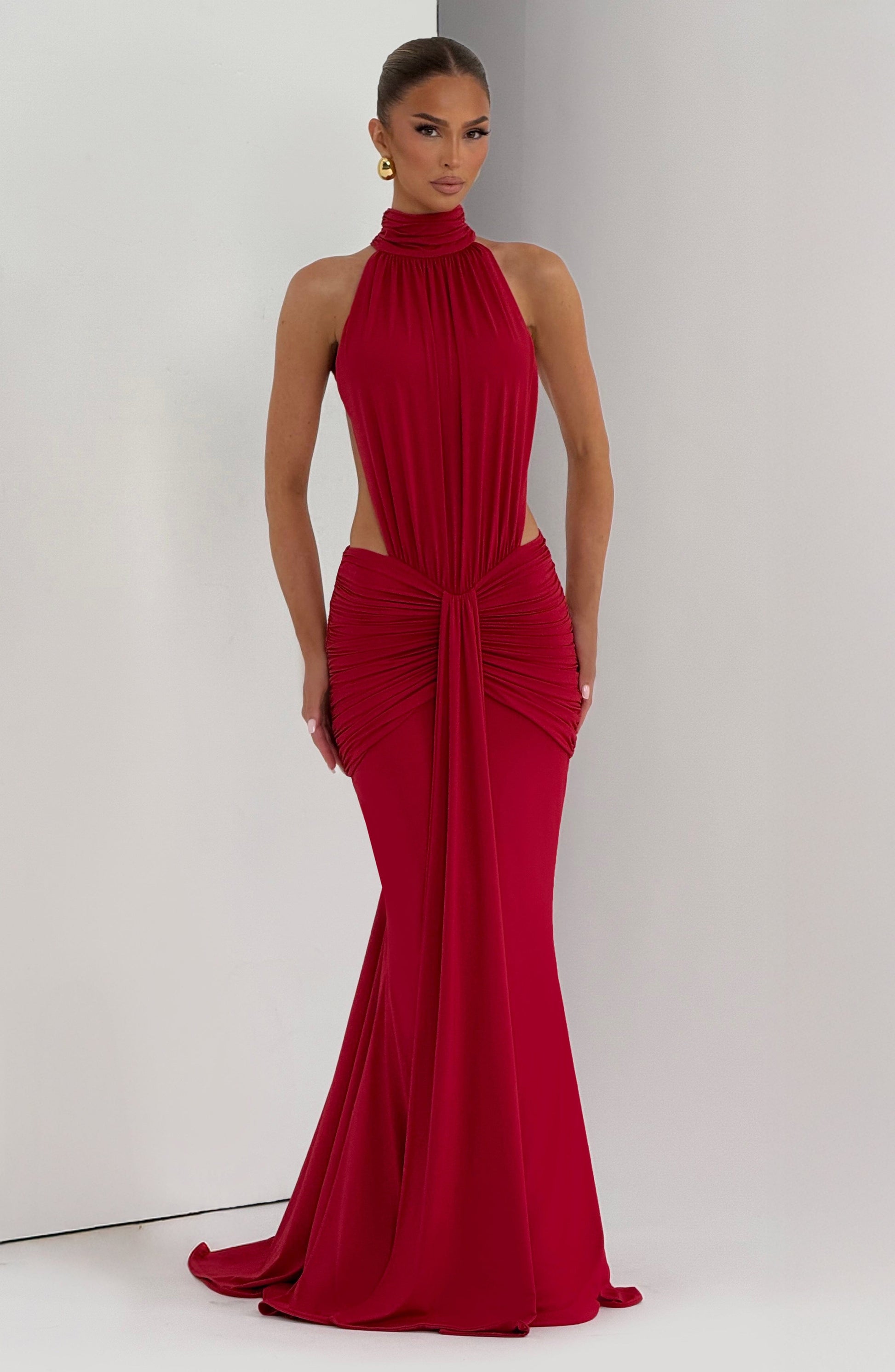 Women's red nova cutout maxi dress, view 12