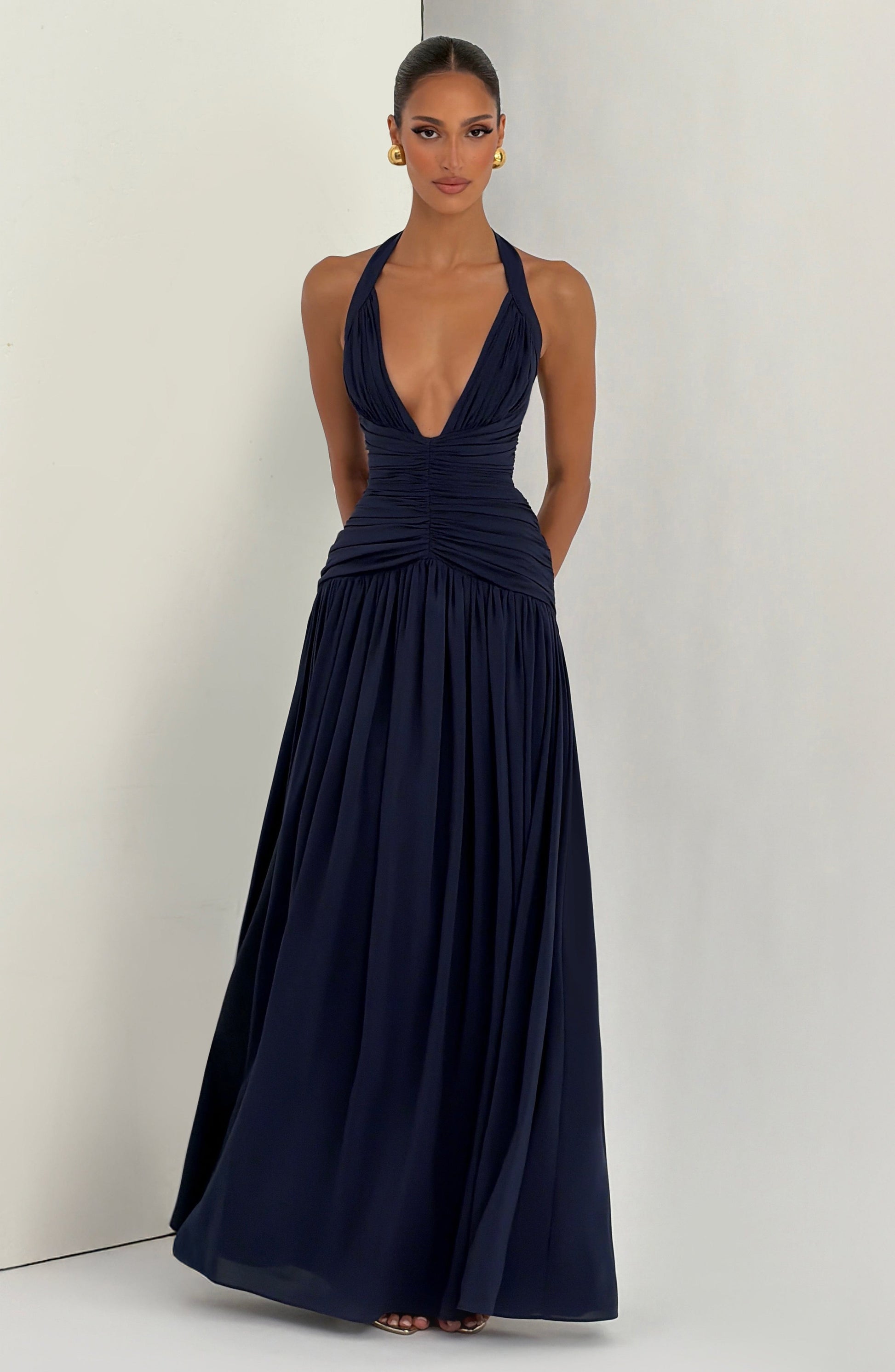 Women's navy talia halter maxi dress, view 8