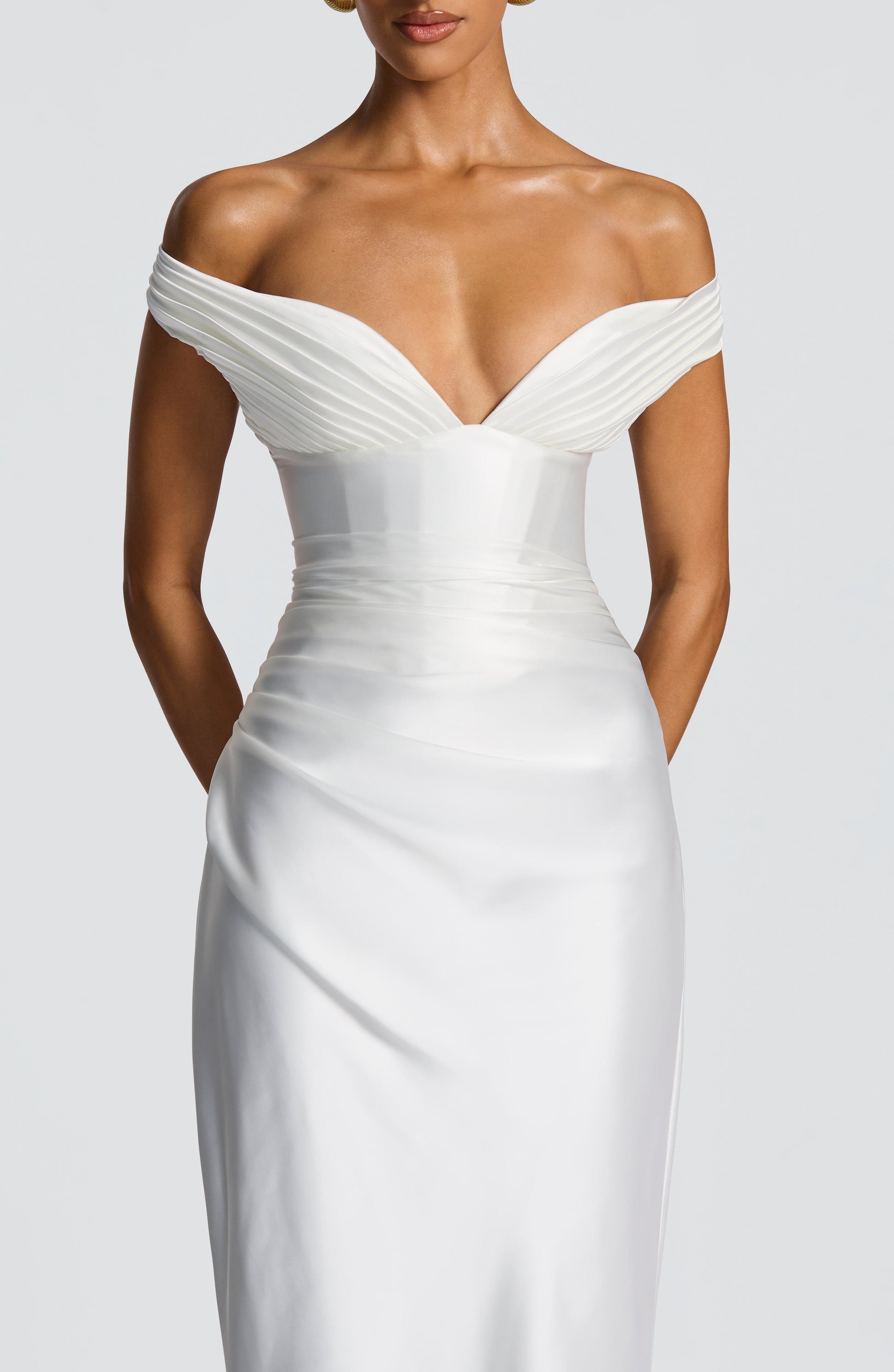Women's ivory eloise pleated maxi dress, side view