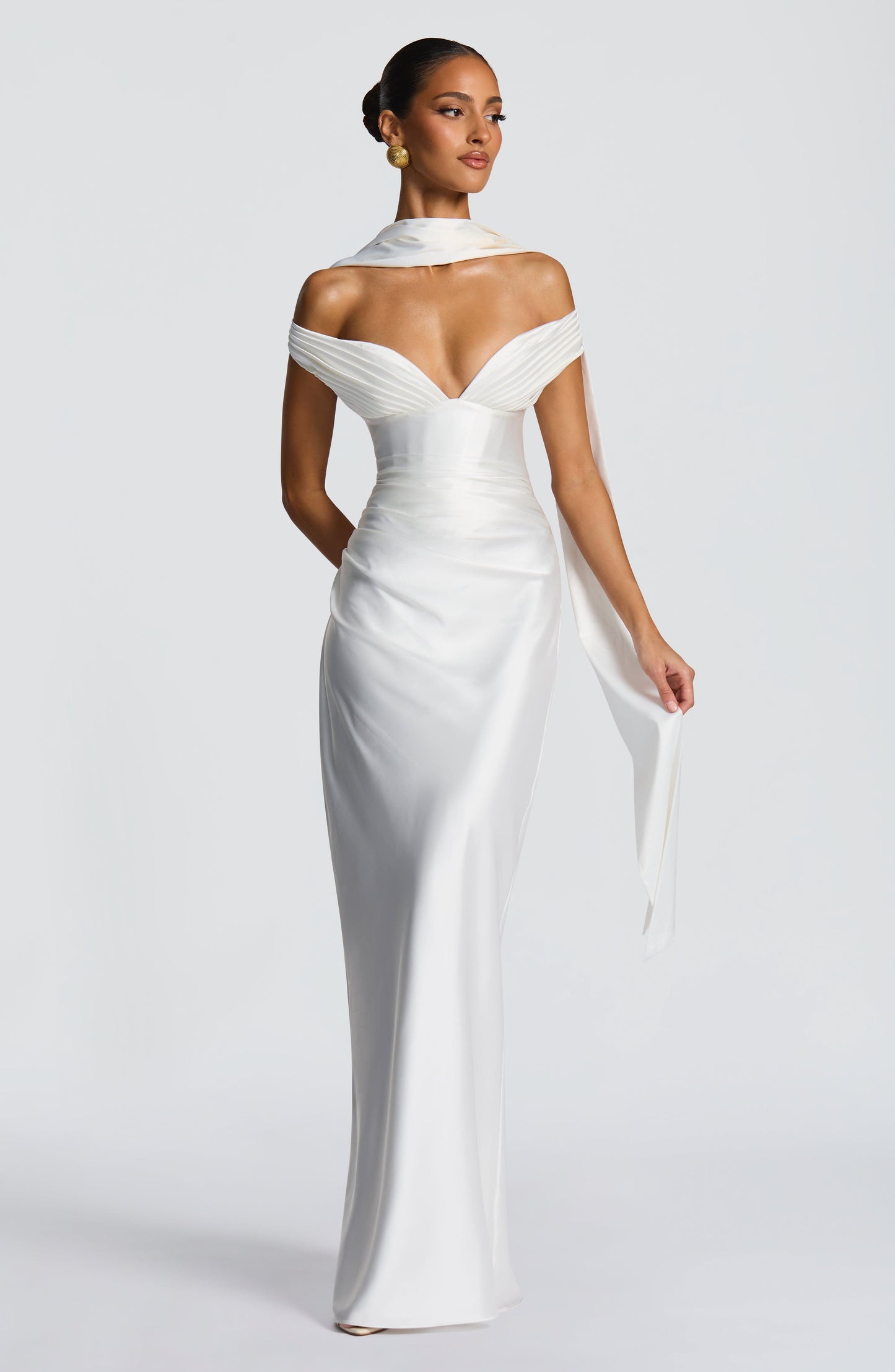 Women's ivory eloise pleated maxi dress, detail view