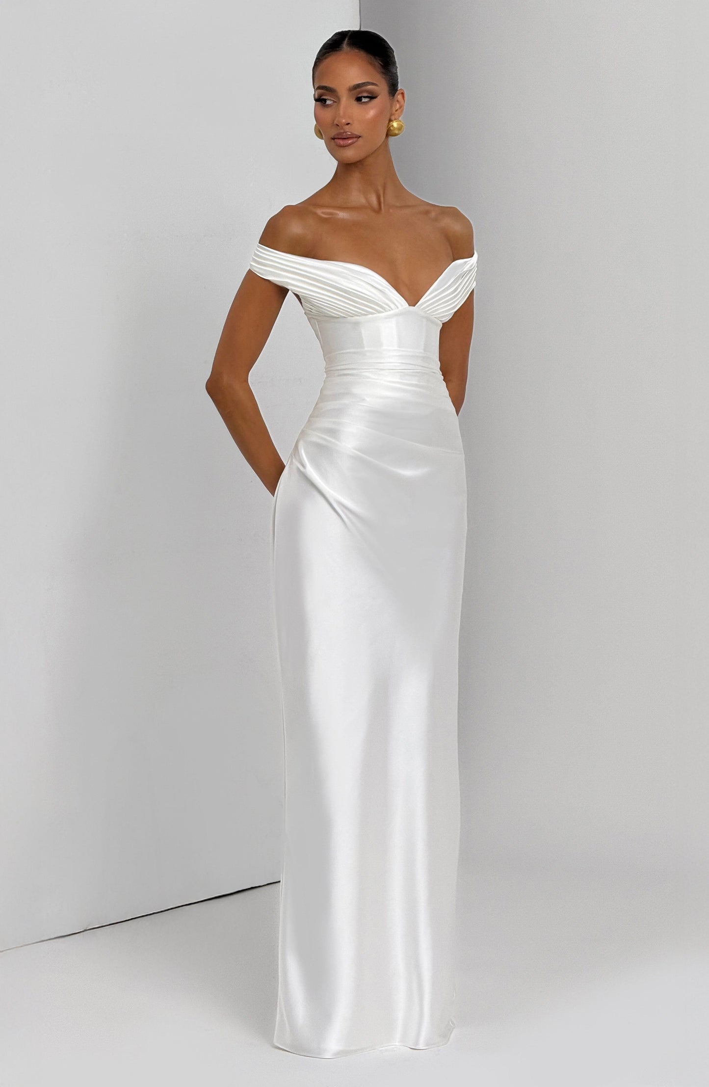 Women's ivory eloise pleated maxi dress, view 8