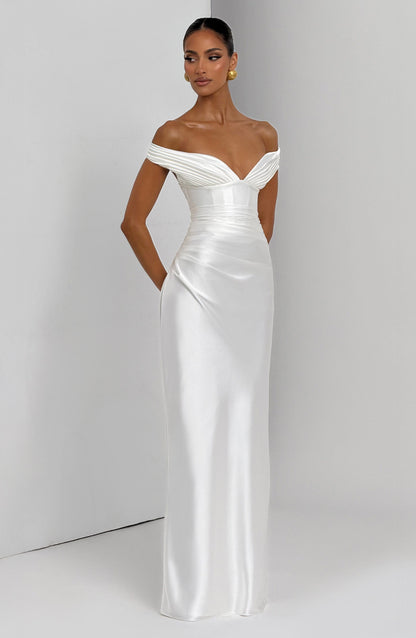 Women's ivory eloise pleated maxi dress, view 8