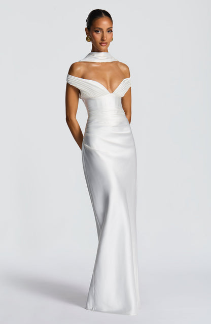Women's ivory eloise pleated maxi dress, view 10