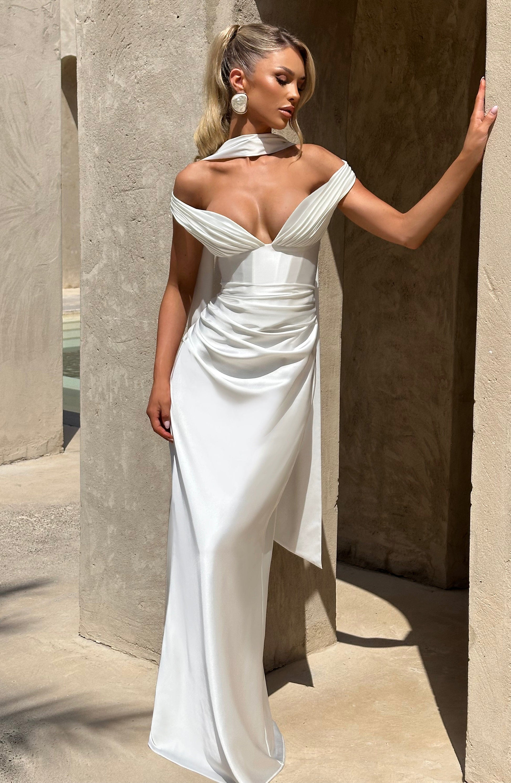 Women's ivory eloise pleated maxi dress, view 11