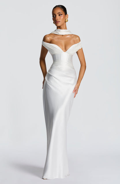 Women's ivory eloise pleated maxi dress, view 12