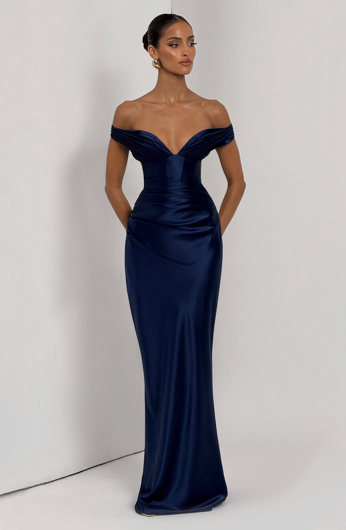 Women's navy eloise pleated maxi dress, view 9