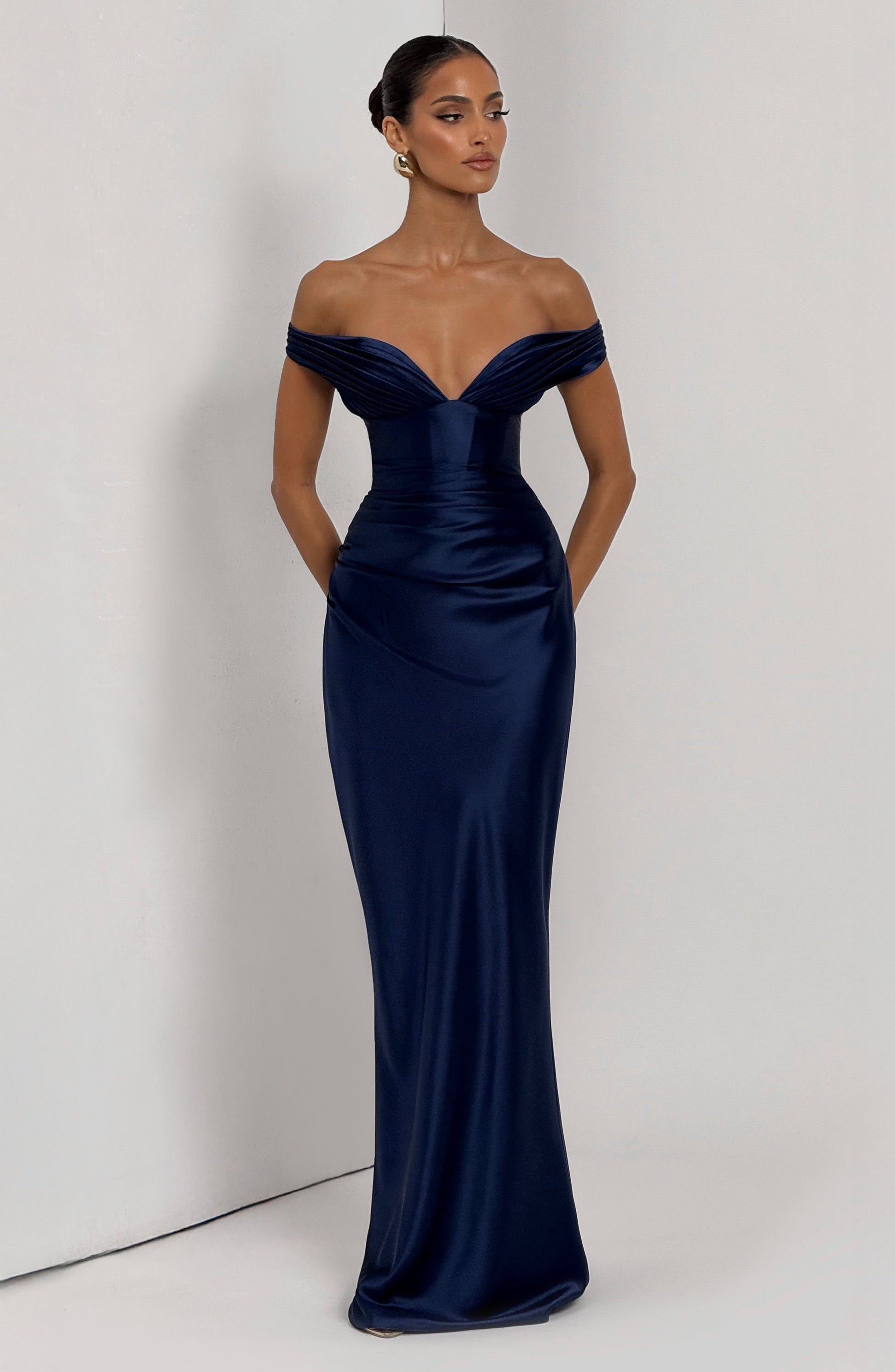 Women's navy eloise pleated maxi dress, view 9