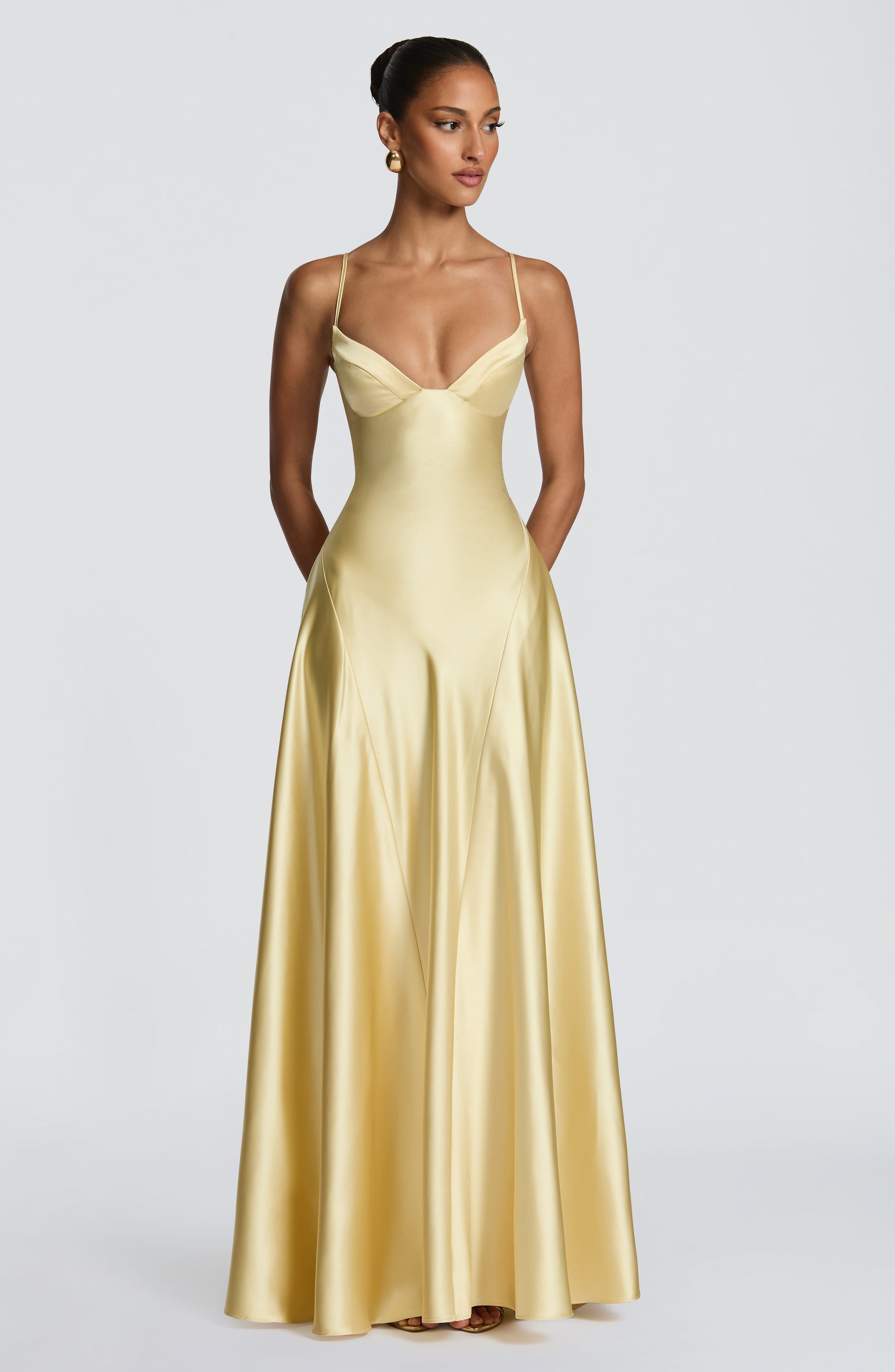Women's yellow adeline sweetheart maxi dress, front view