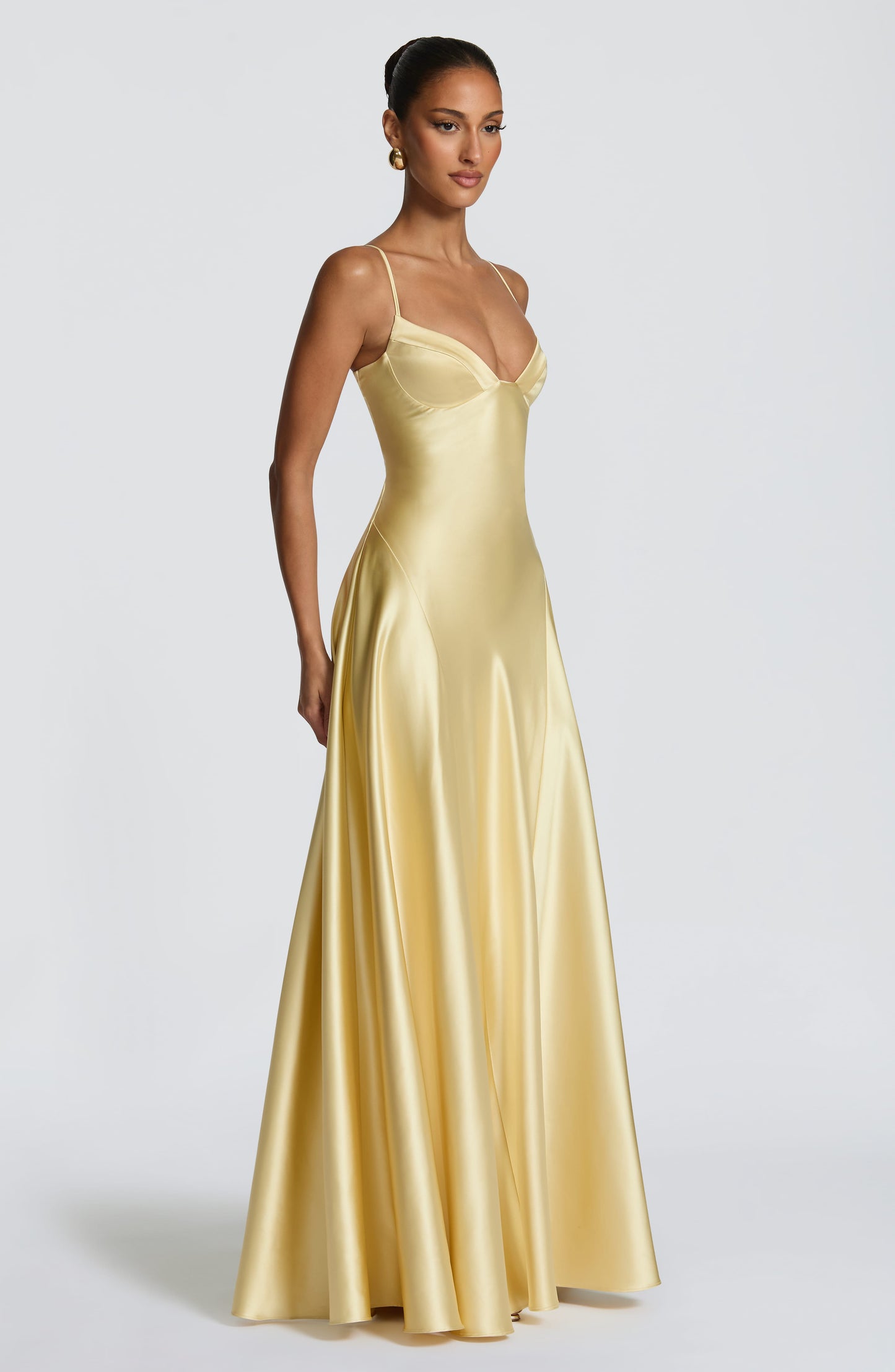 Women's yellow adeline sweetheart maxi dress, side view