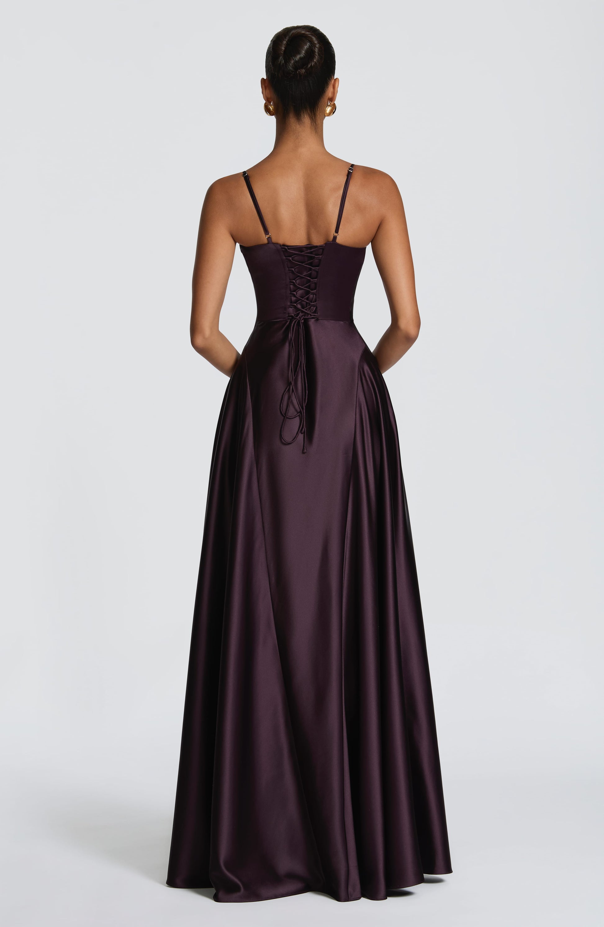 Women's purple adeline sweetheart maxi dress, detail view