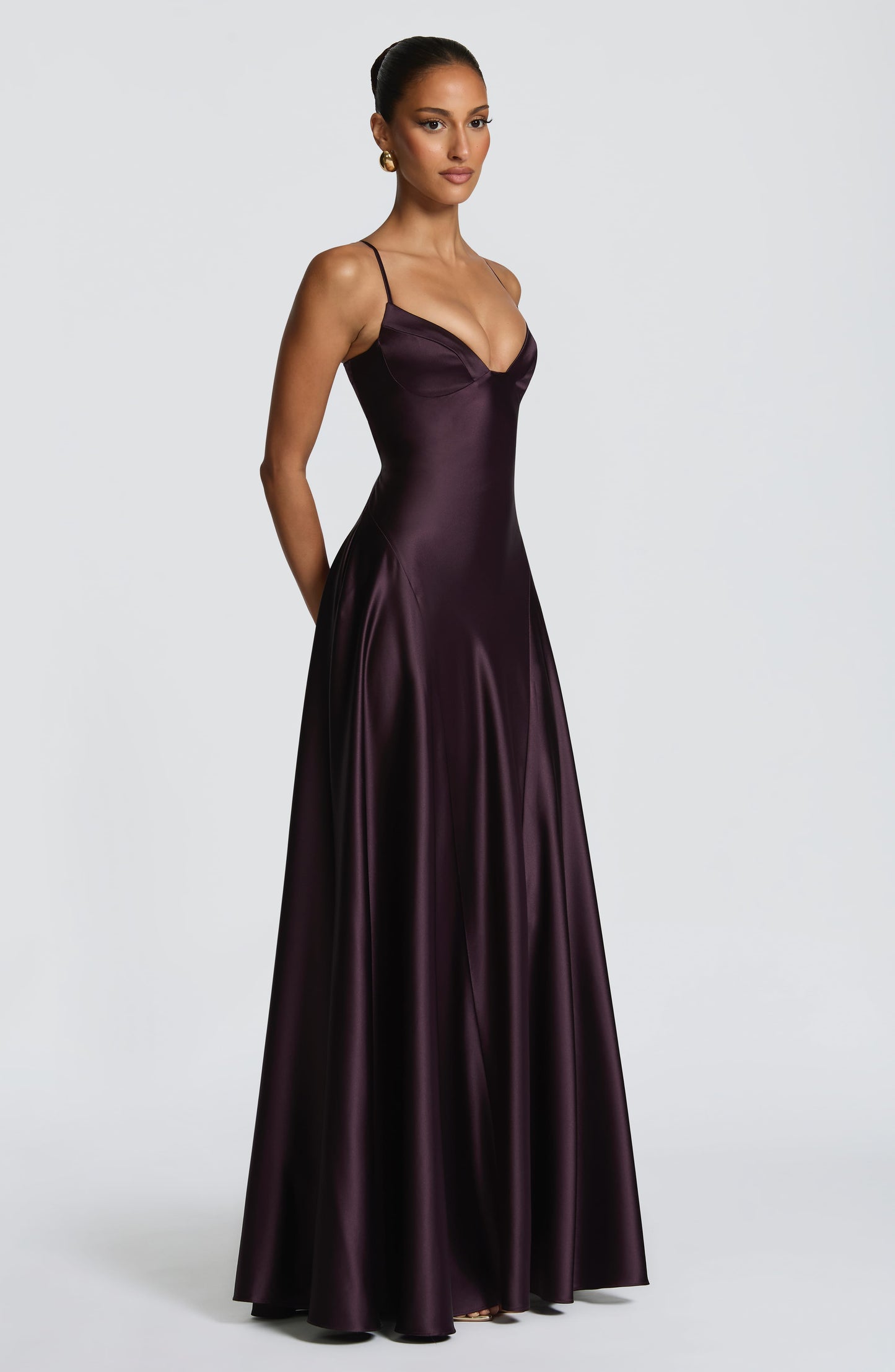 Women's purple adeline sweetheart maxi dress, back view