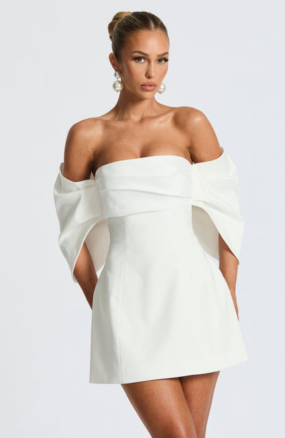 Women's ivory odette strapless mini dress, styled view