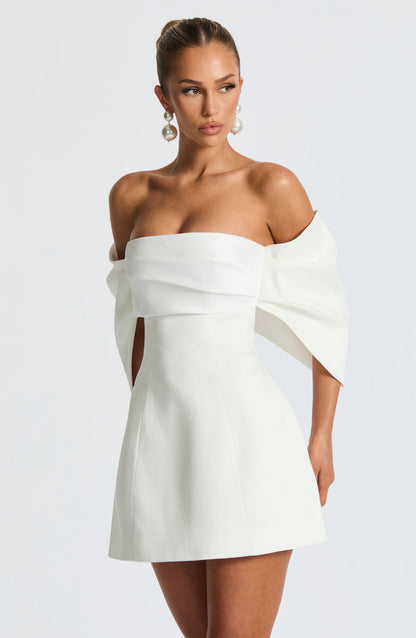 Women's ivory odette strapless mini dress, close up