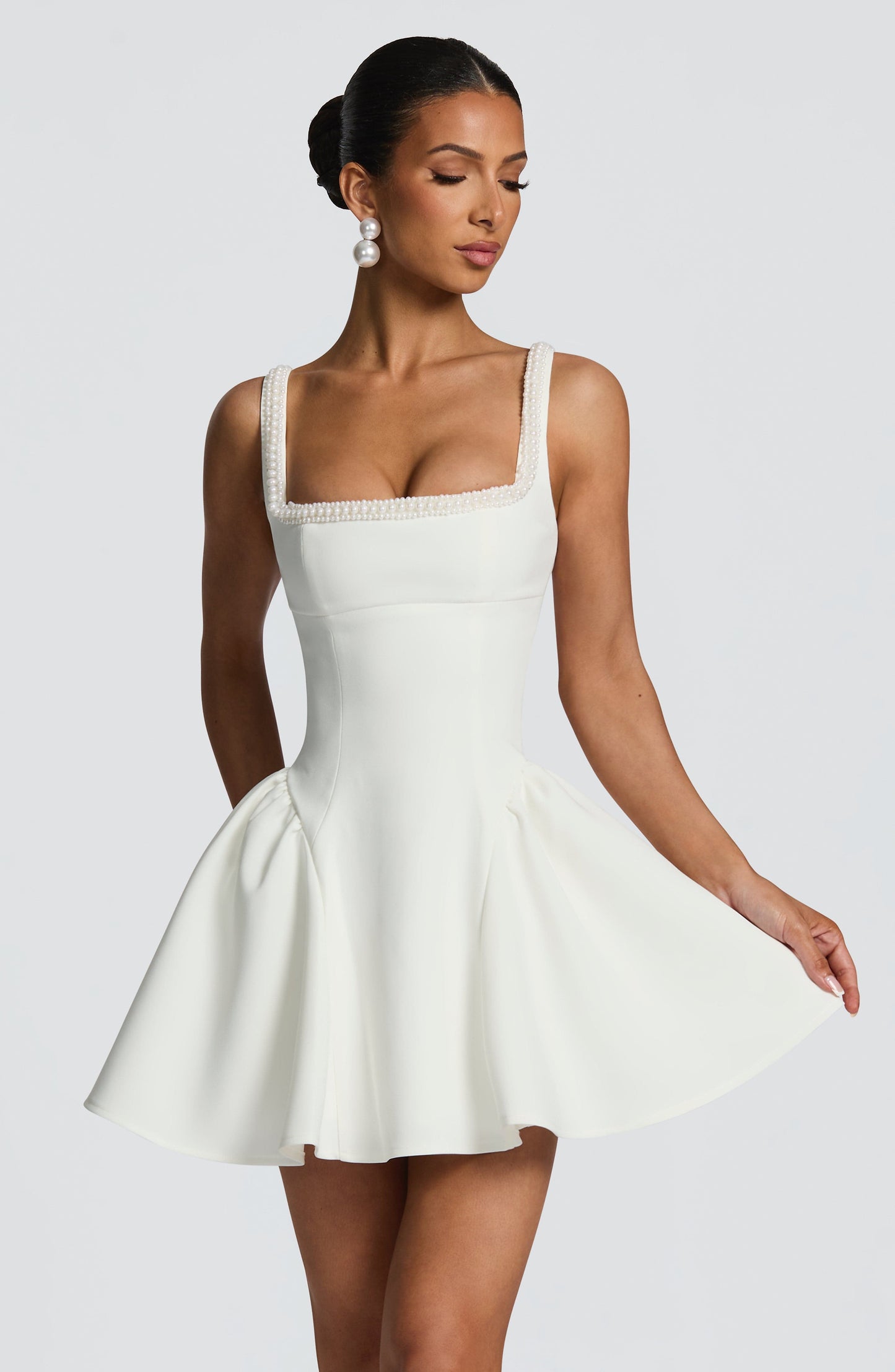 Women's ivory hadley corset mini dress, close up