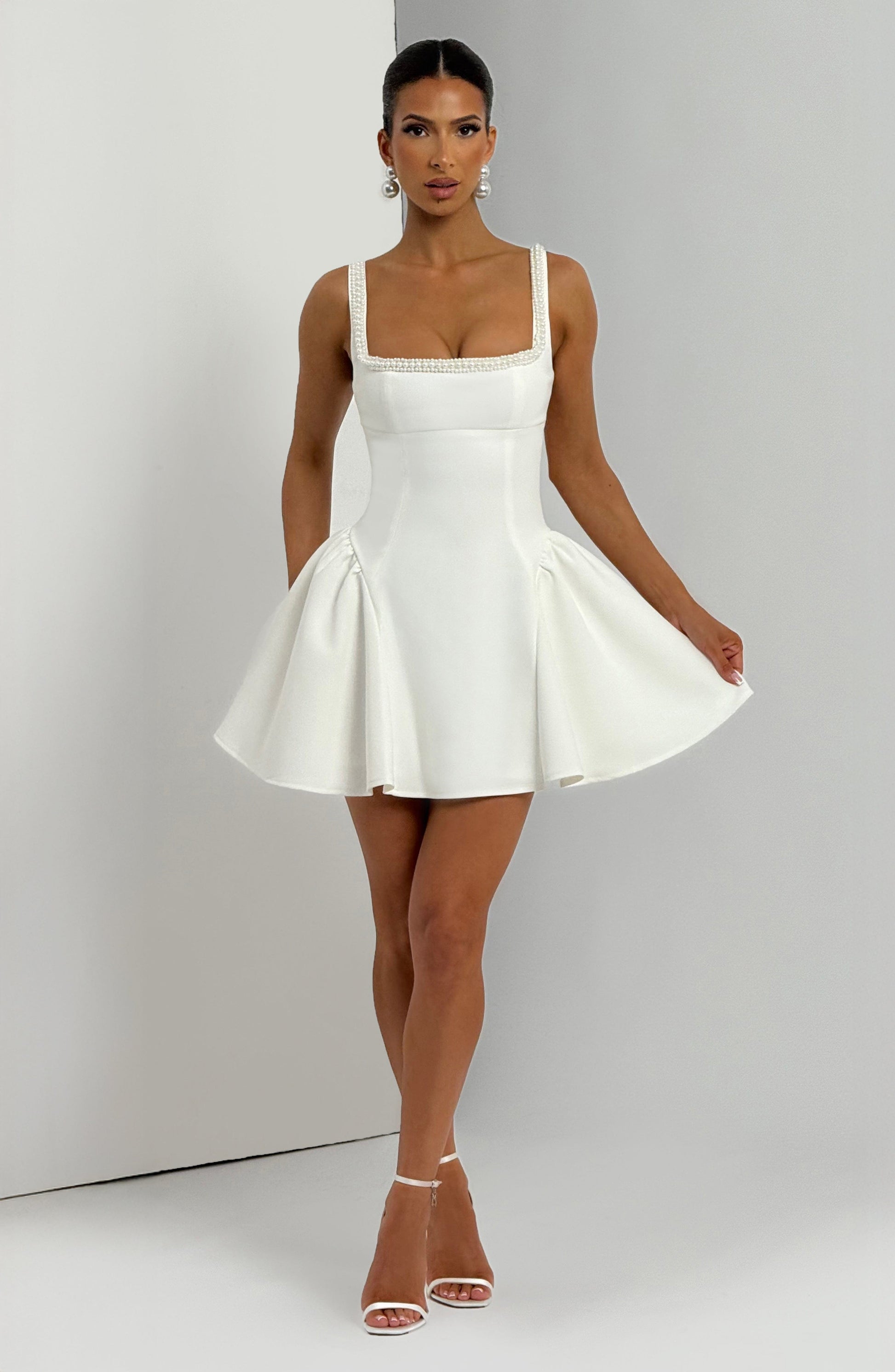 Women's ivory hadley corset mini dress, full length view