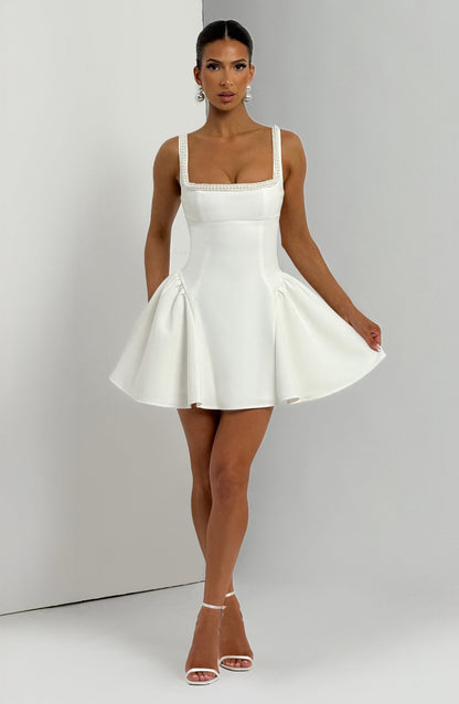 Women's ivory hadley corset mini dress, full length view