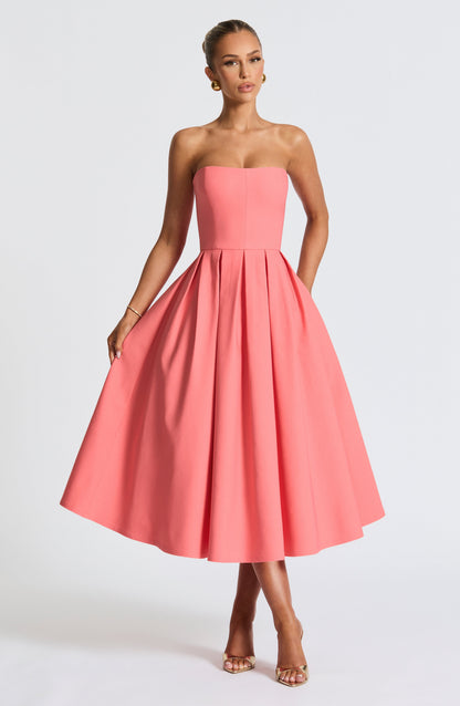 Women's pink maeve strapless midi dress, front view