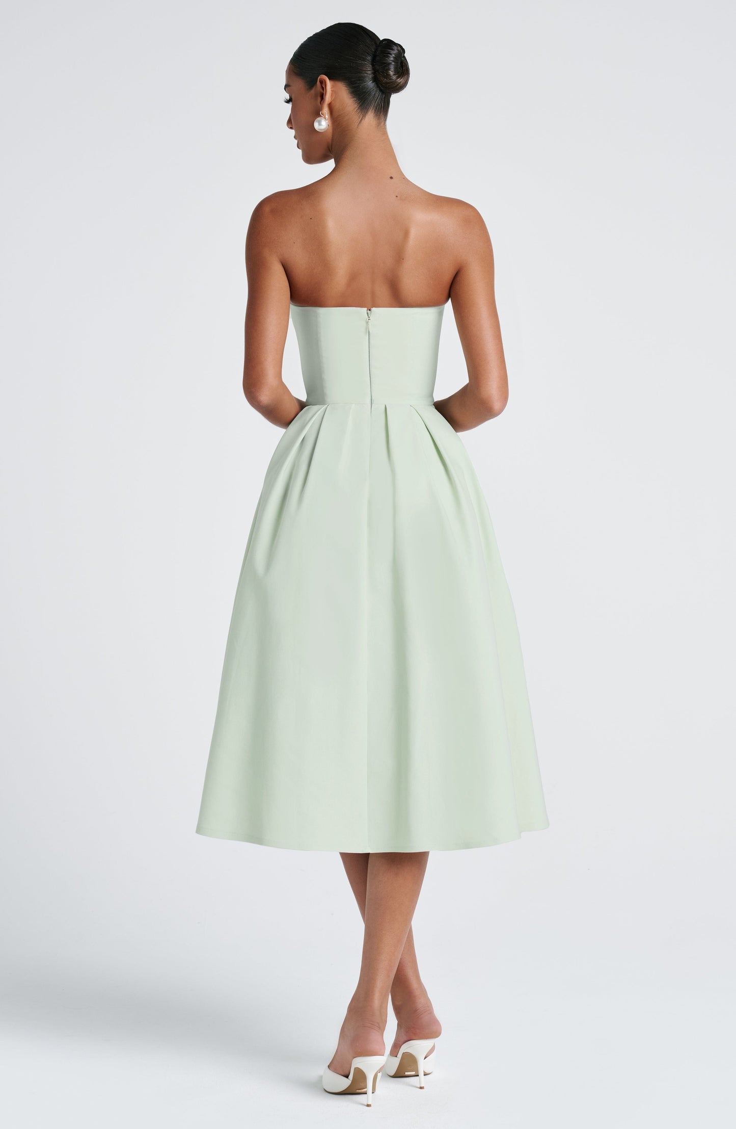 Women's green maeve strapless midi dress, side view