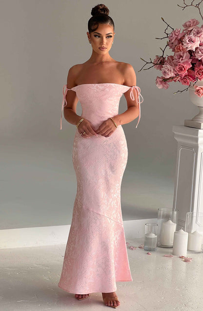 Women's light pink greer square maxi dress, back view