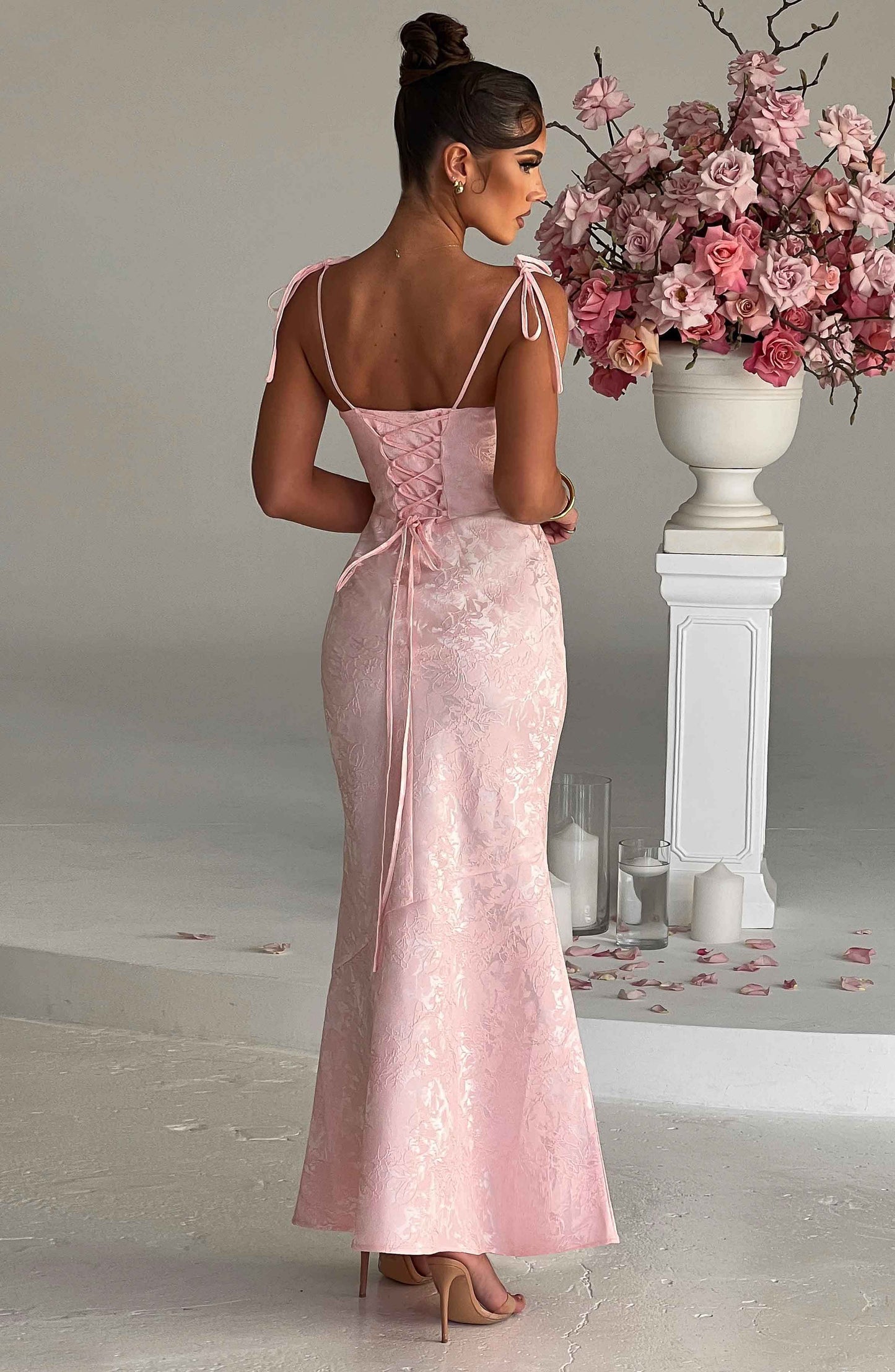 Women's light pink greer square maxi dress, side view