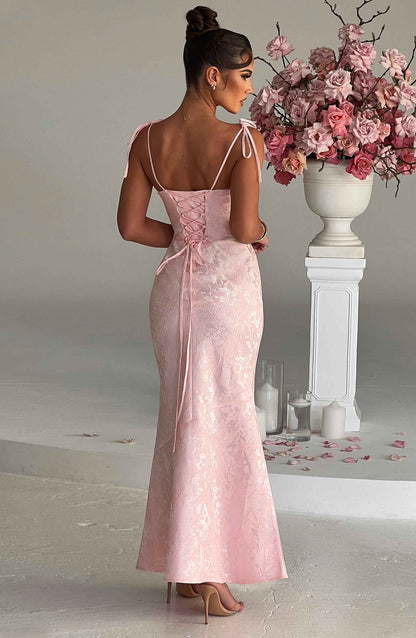 Women's light pink greer square maxi dress, side view
