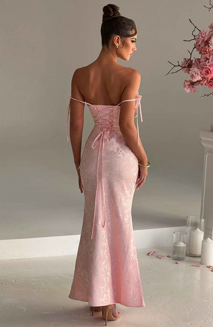 Women's light pink greer square maxi dress, detail view