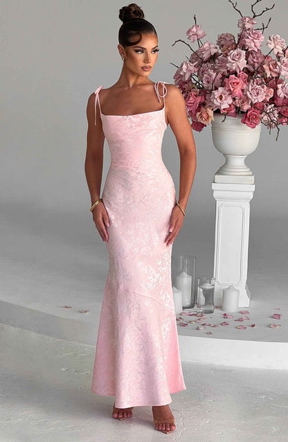 Women's light pink greer square maxi dress, styled view