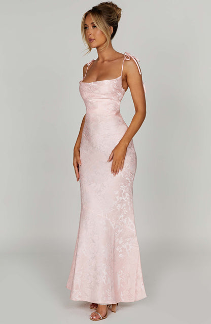 Women's light pink greer square maxi dress, full length view