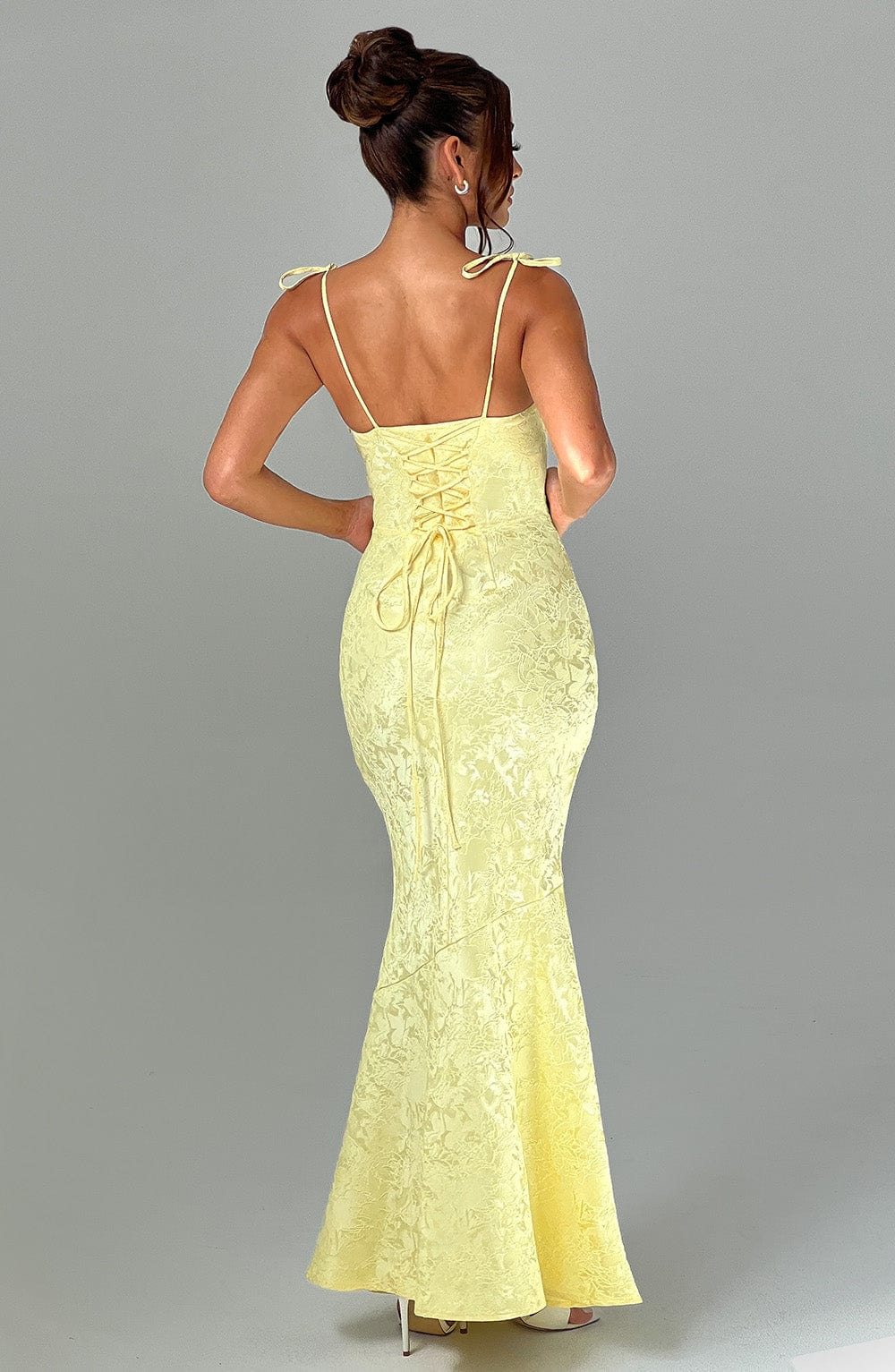 Women's yellow greer square maxi dress, back view