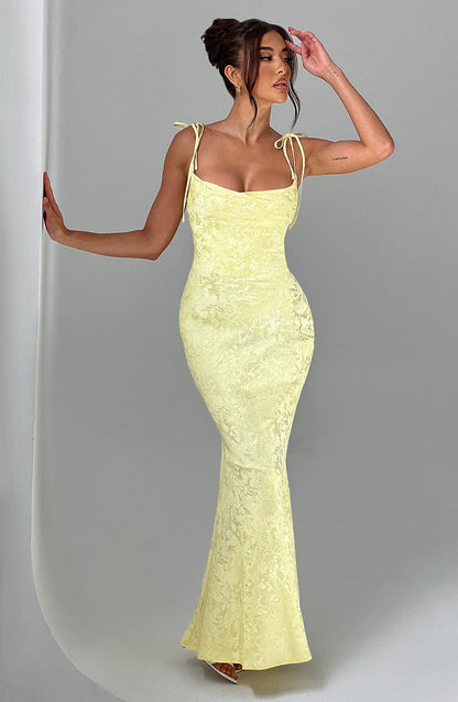 Women's yellow greer square maxi dress, full length view