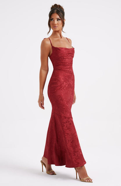 Women's red greer square maxi dress, detail view