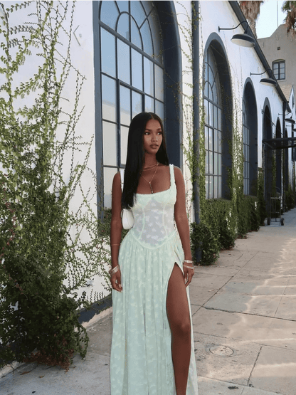 Elessa Circle Green Maxi Dress