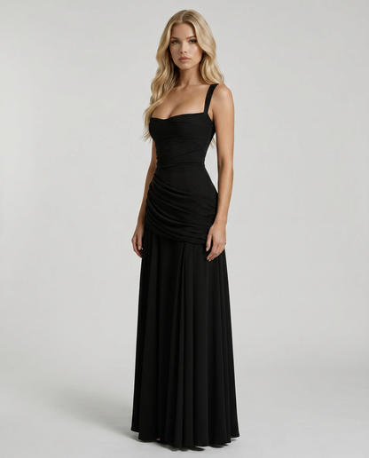 Charlotte Ruched Maxi Dress – Black