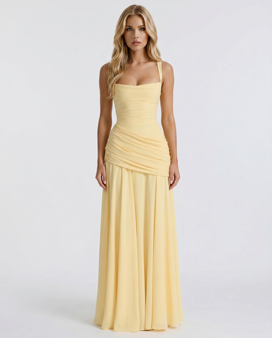 Charlotte Ruched Maxi Dress – Yellow