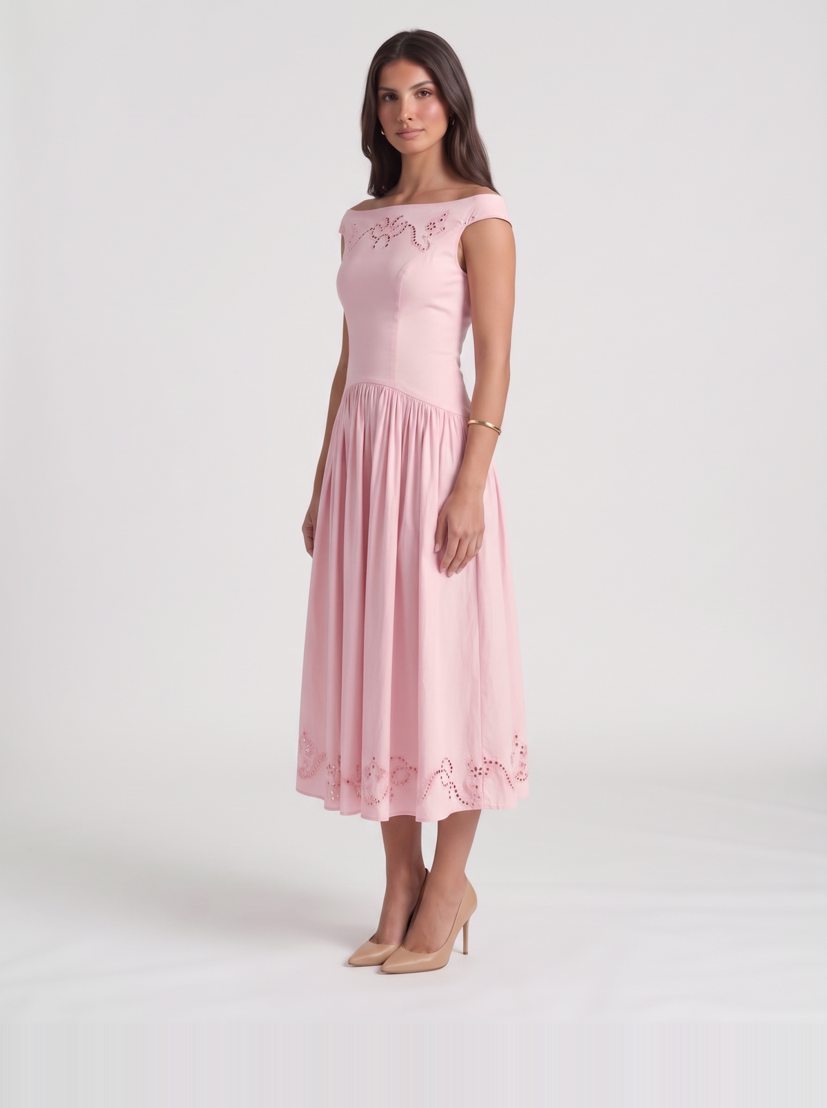 Delfina Eyelet Midi Dress – Pink
