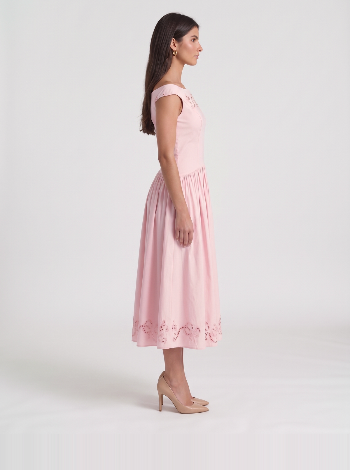 Delfina Eyelet Midi Dress – Pink